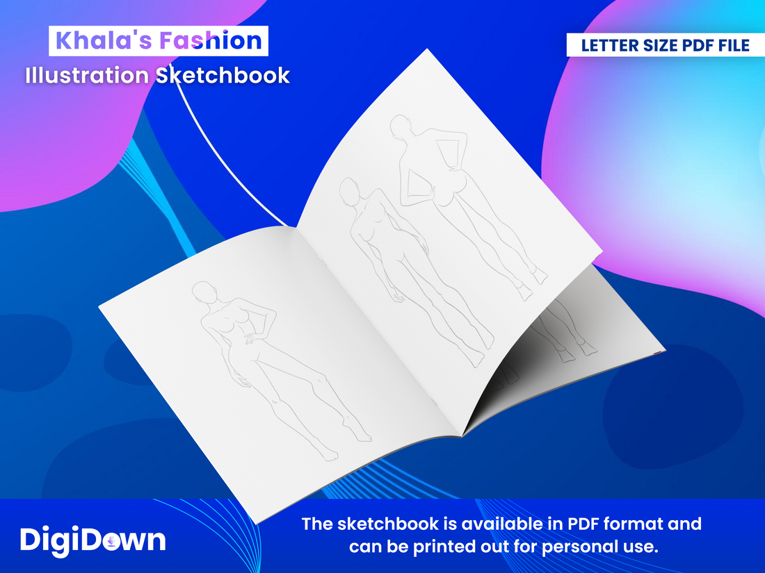 Khala's Fashion Illustration Sketchbook: Beginner-Friendly Design Templates, Diverse Body Size Mockups, Digital Instant Download