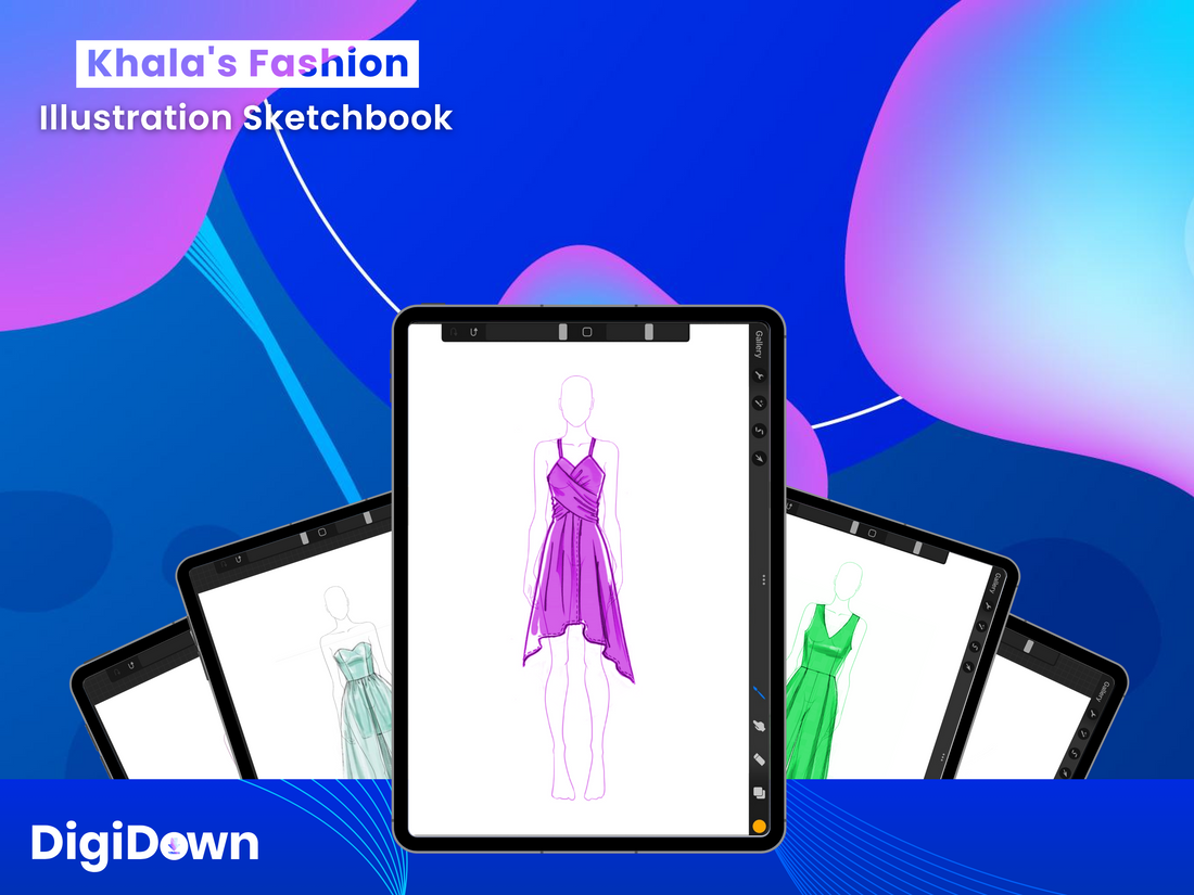 Khala's Fashion Illustration Sketchbook: Beginner-Friendly Design Templates, Diverse Body Size Mockups, Digital Instant Download