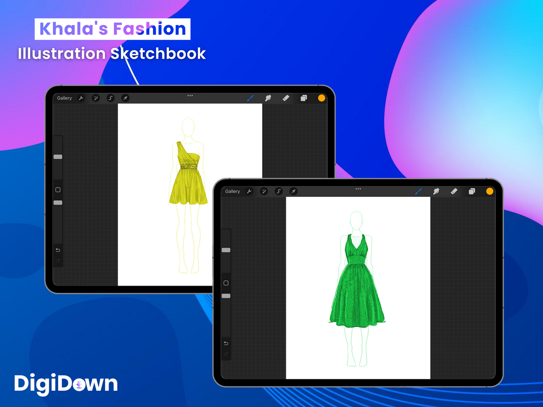 Khala's Fashion Illustration Sketchbook: Beginner-Friendly Design Templates, Diverse Body Size Mockups, Digital Instant Download