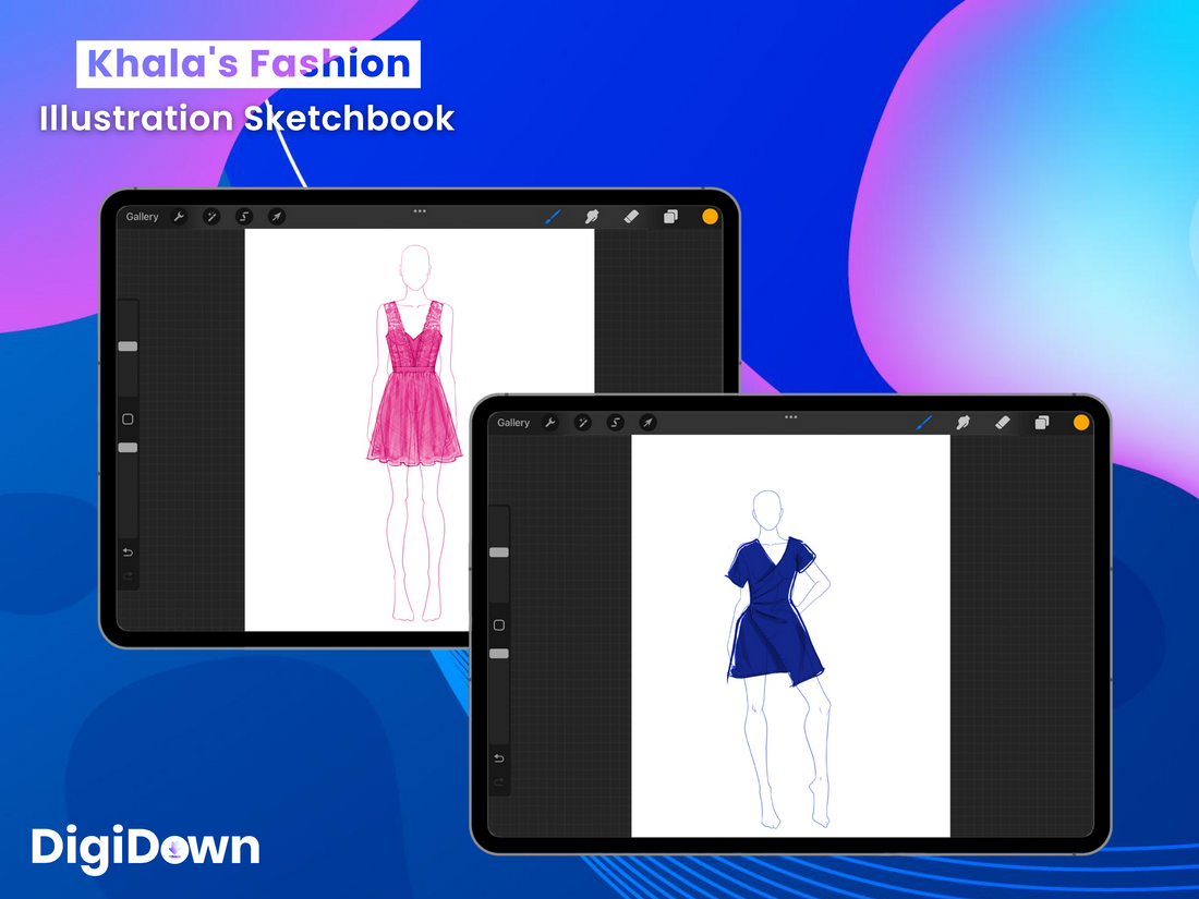 Khala's Fashion Illustration Sketchbook: Beginner-Friendly Design Templates, Diverse Body Size Mockups, Digital Instant Download