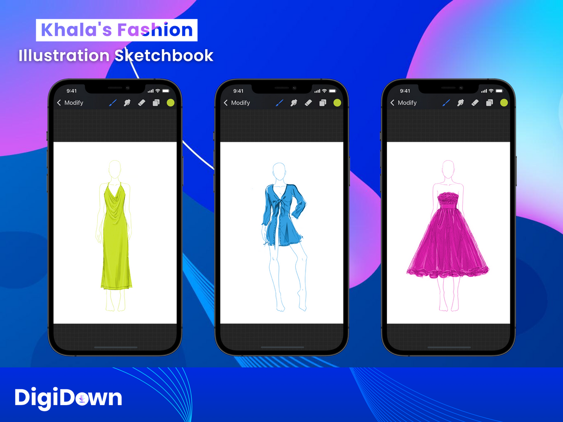 Khala's Fashion Illustration Sketchbook: Beginner-Friendly Design Templates, Diverse Body Size Mockups, Digital Instant Download