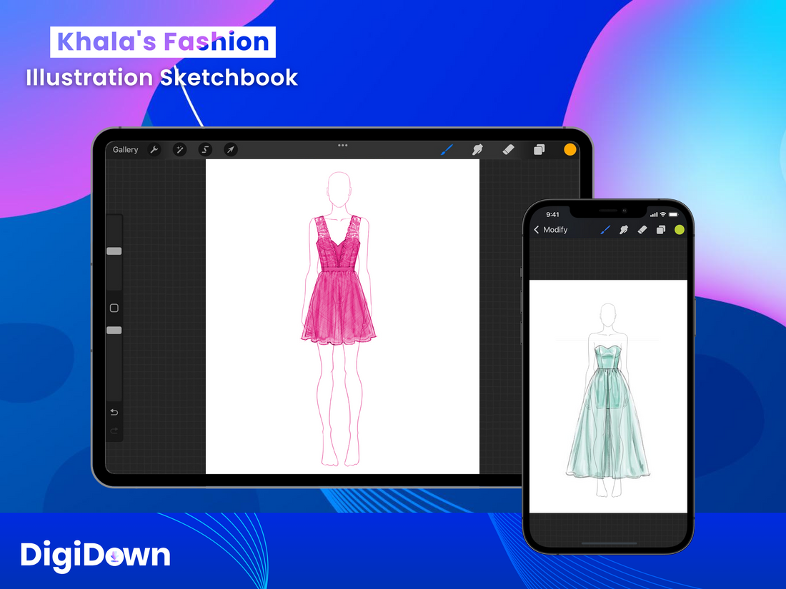 Khala's Fashion Illustration Sketchbook: Beginner-Friendly Design Templates, Diverse Body Size Mockups, Digital Instant Download