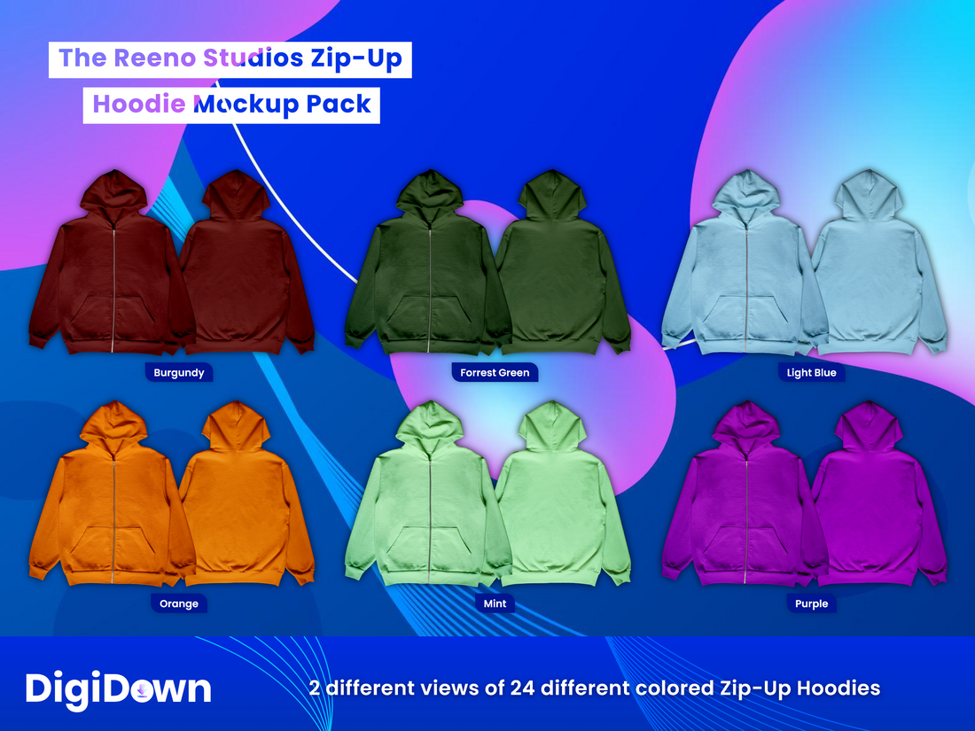 Zip-Up Hoodie Mockup Pack & Guide: Diverse Styles, High-Res Images, Detailed Design Tutorials