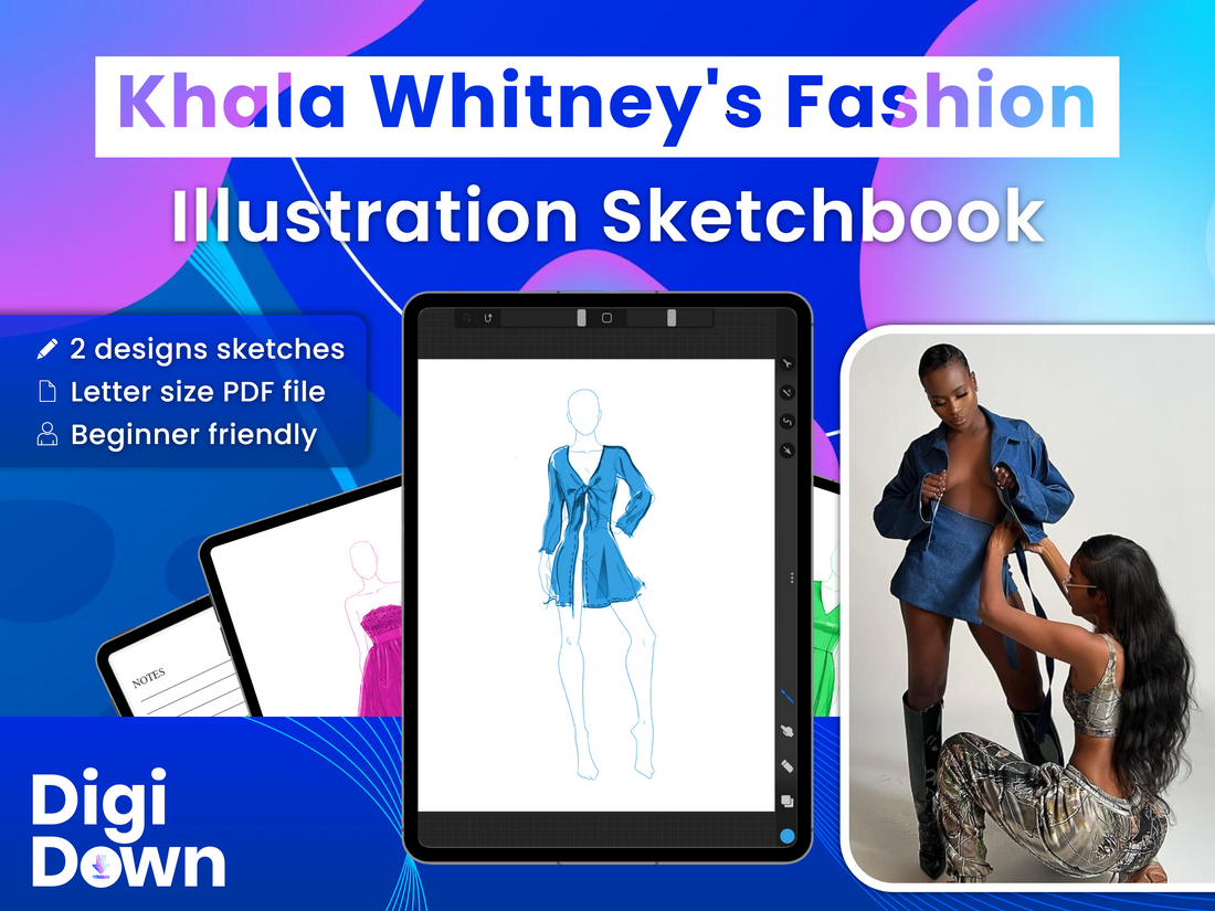 Khala's Fashion Illustration Sketchbook: Beginner-Friendly Design Templates, Diverse Body Size Mockups, Digital Instant Download