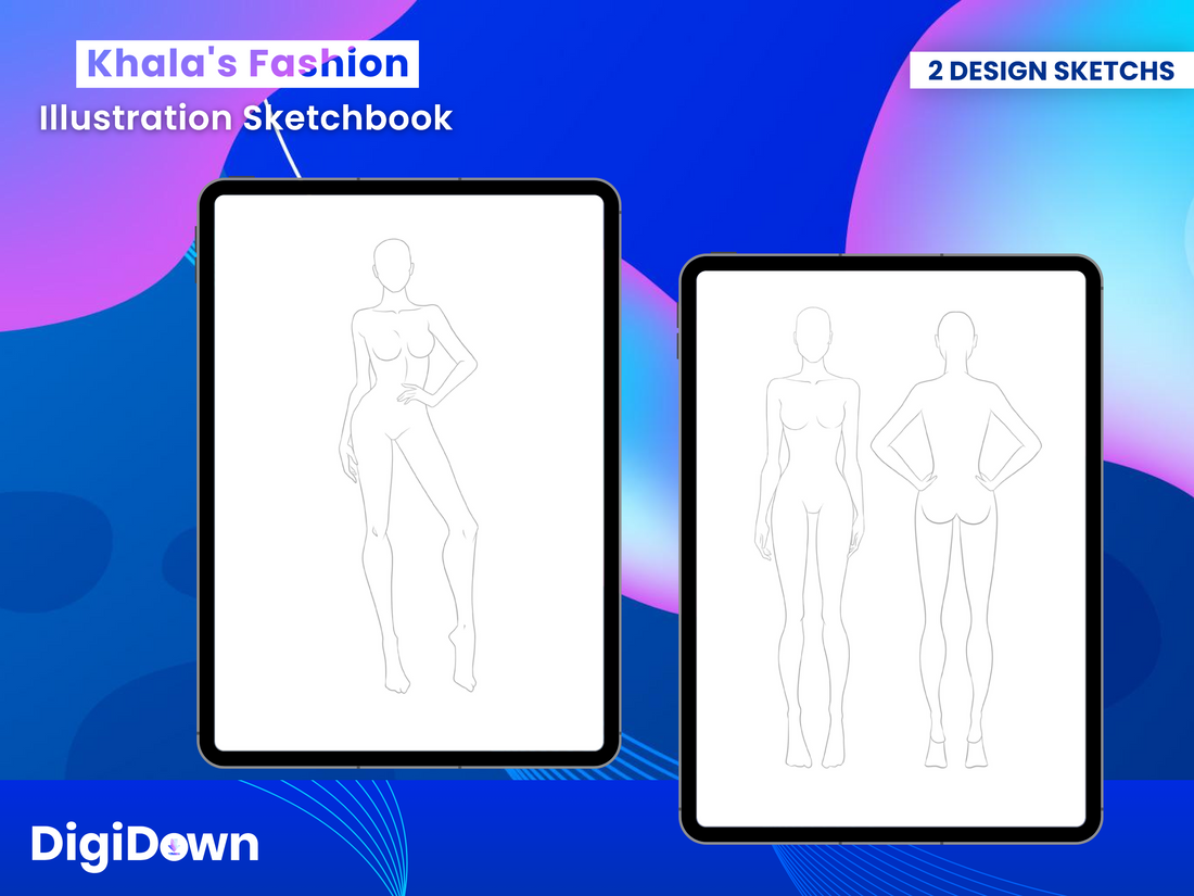 Khala's Fashion Illustration Sketchbook: Beginner-Friendly Design Templates, Diverse Body Size Mockups, Digital Instant Download