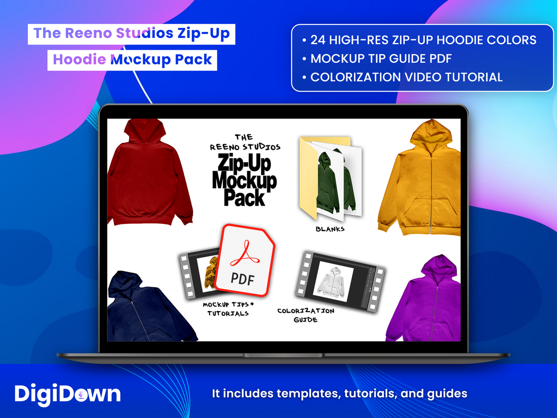 Zip-Up Hoodie Mockup Pack & Guide: Diverse Styles, High-Res Images, Detailed Design Tutorials